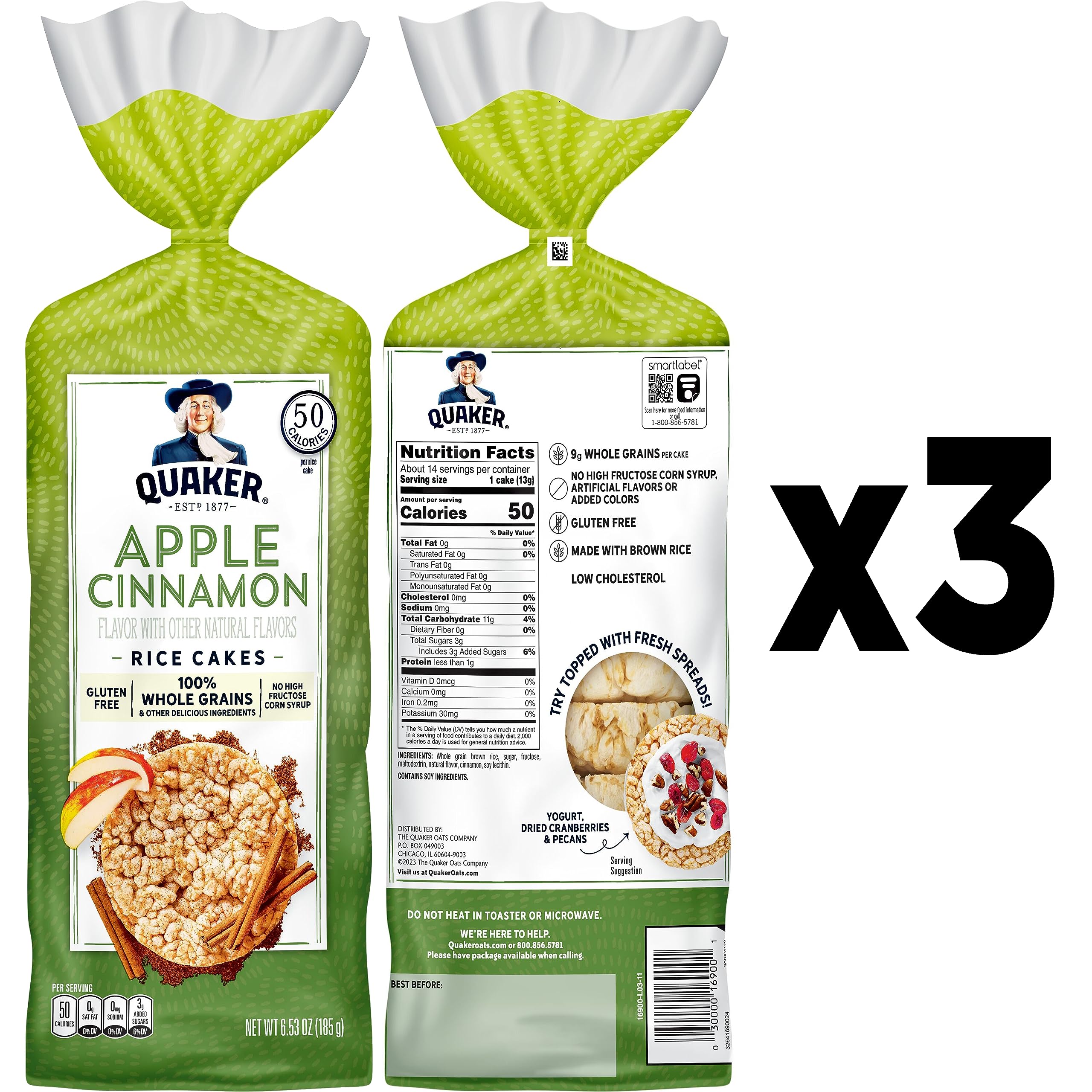 Quaker apple cinnamon rice cakes on plate ready for toppings