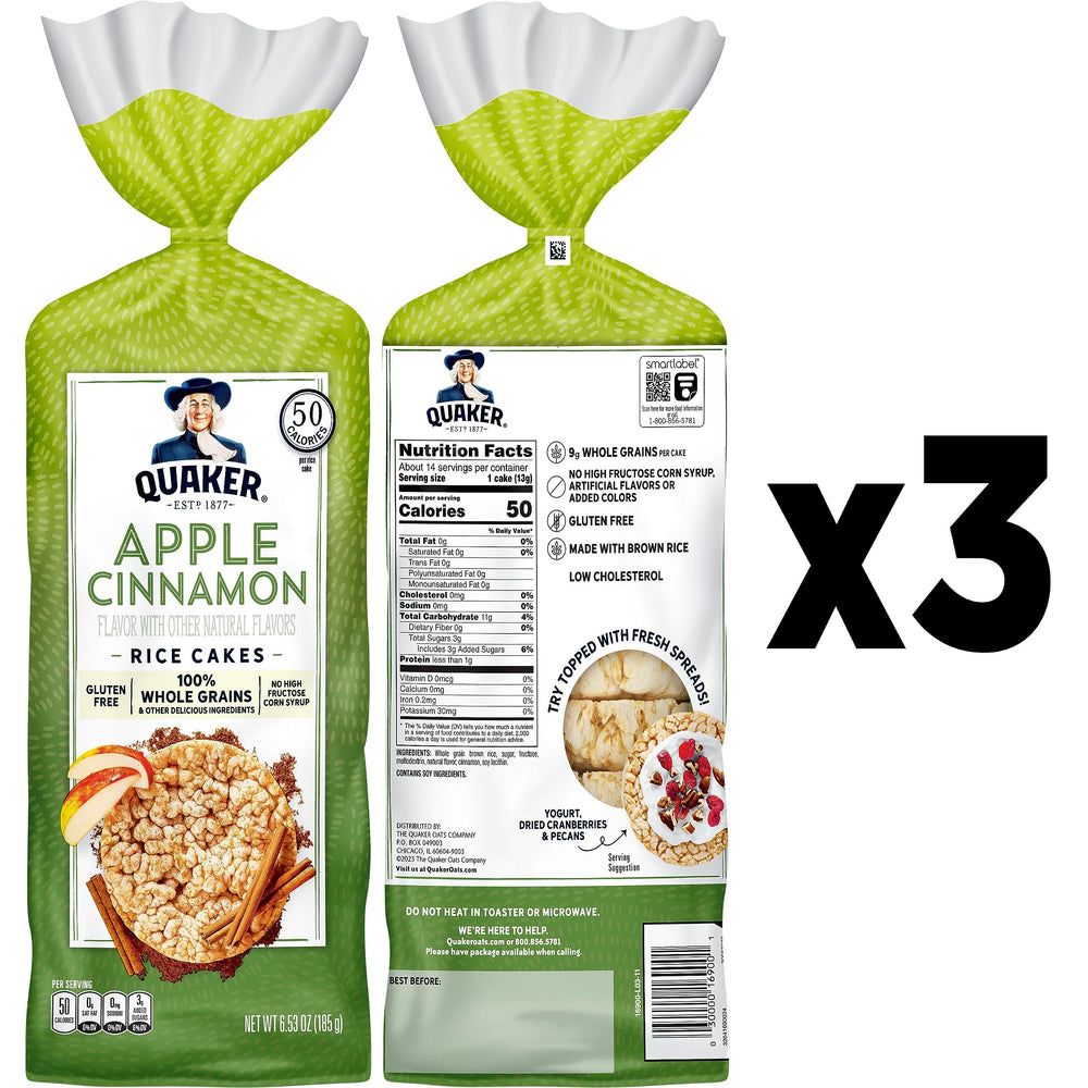 Quaker apple cinnamon rice cakes on plate ready for toppings