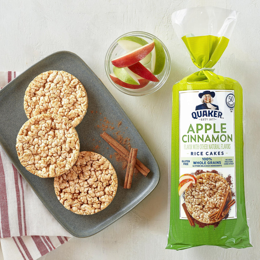 Quaker rice cakes apple cinnamon serving with jam for breakfast