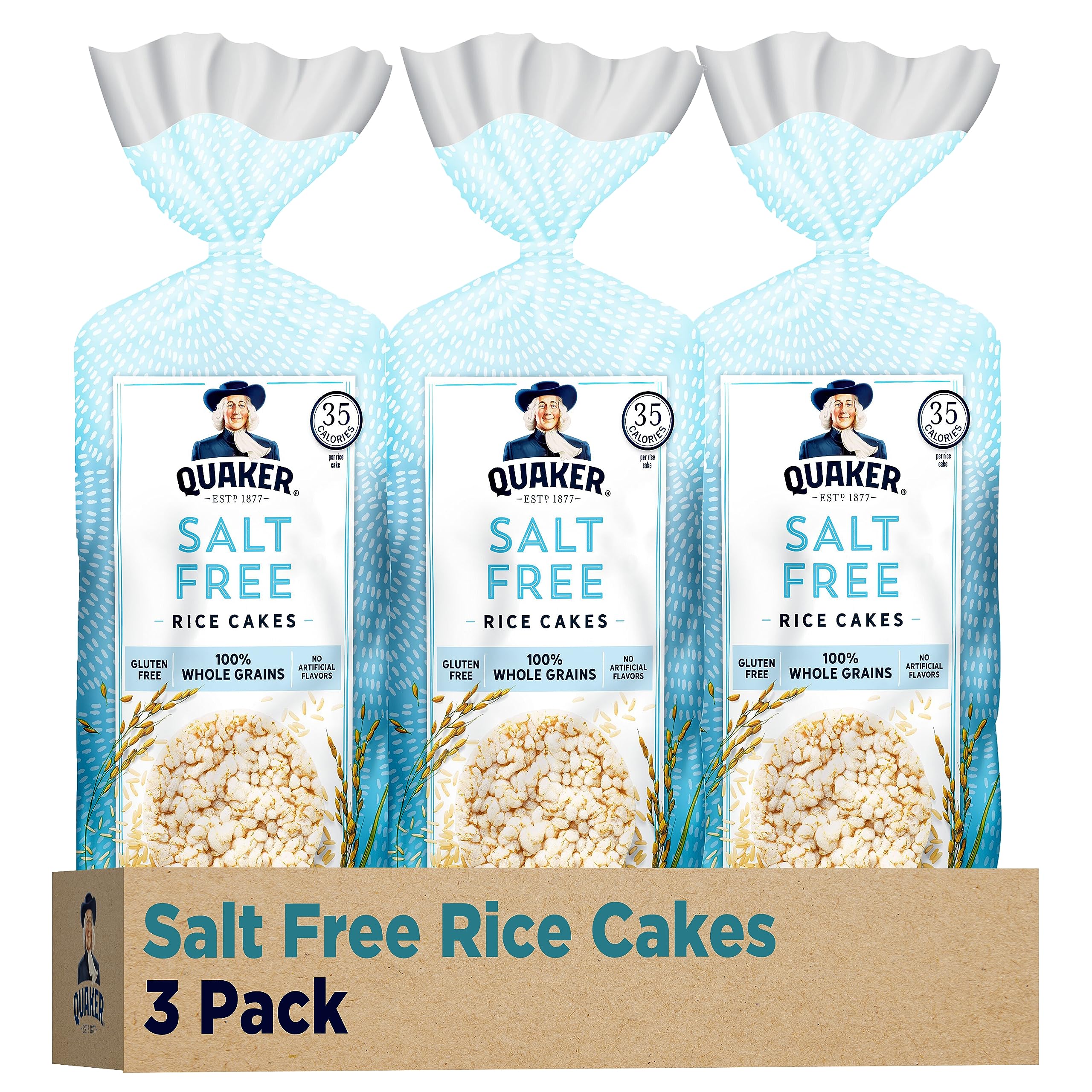 Quaker Rice Cakes salt-free packaging front for light snacking