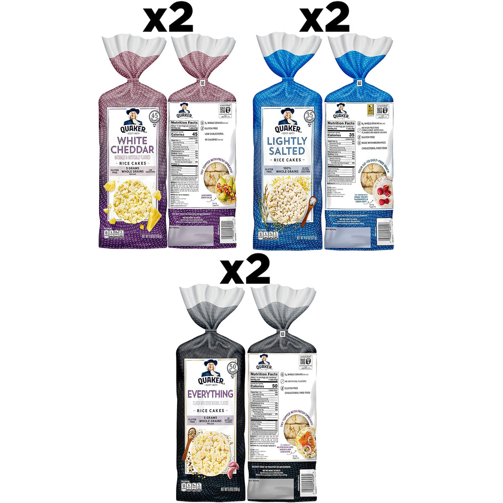 Quaker Rice Cakes White Cheddar pack with savory crunch for snacking