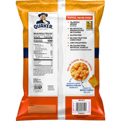 Quaker Rice Crisps Cheddar family-size bag on table ready for sharing