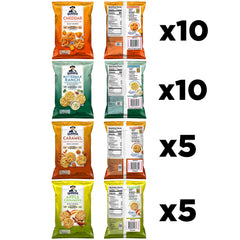 Quaker Rice Crisps cheddar flavor crisp with savory notes, great for dipping.