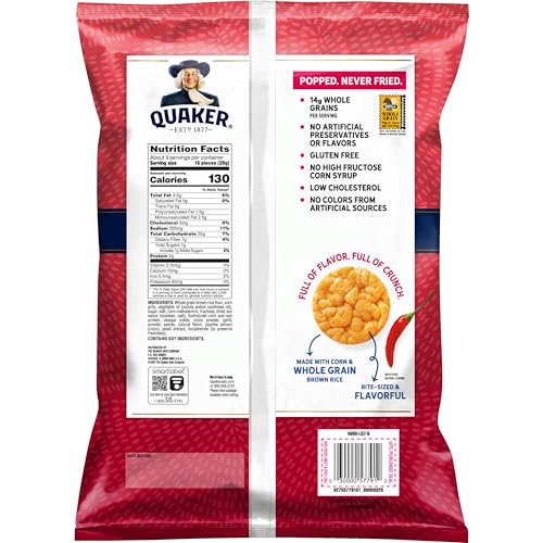 Quaker Rice Crisps Sweet & Spicy Chili bowl image emphasizing wholesome, low-fat snacking