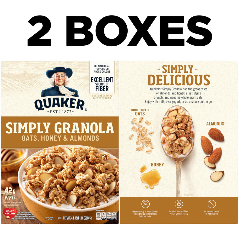Close-up of Quaker Simply Granola Honey & Almond packaging
