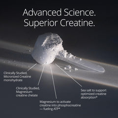 Qualia Creatine+ bottle with label highlighting ingredients.