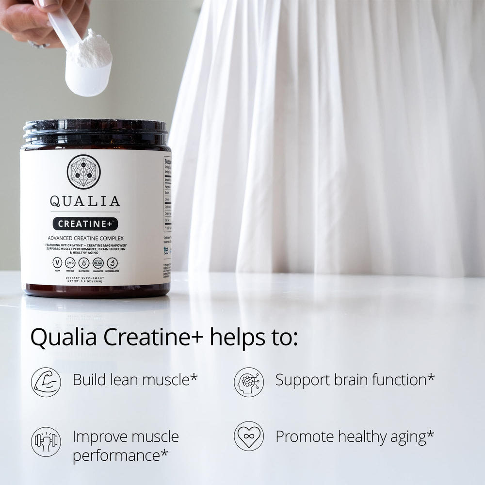 Qualia Creatine+ mixing glass shows quick blend after shake.