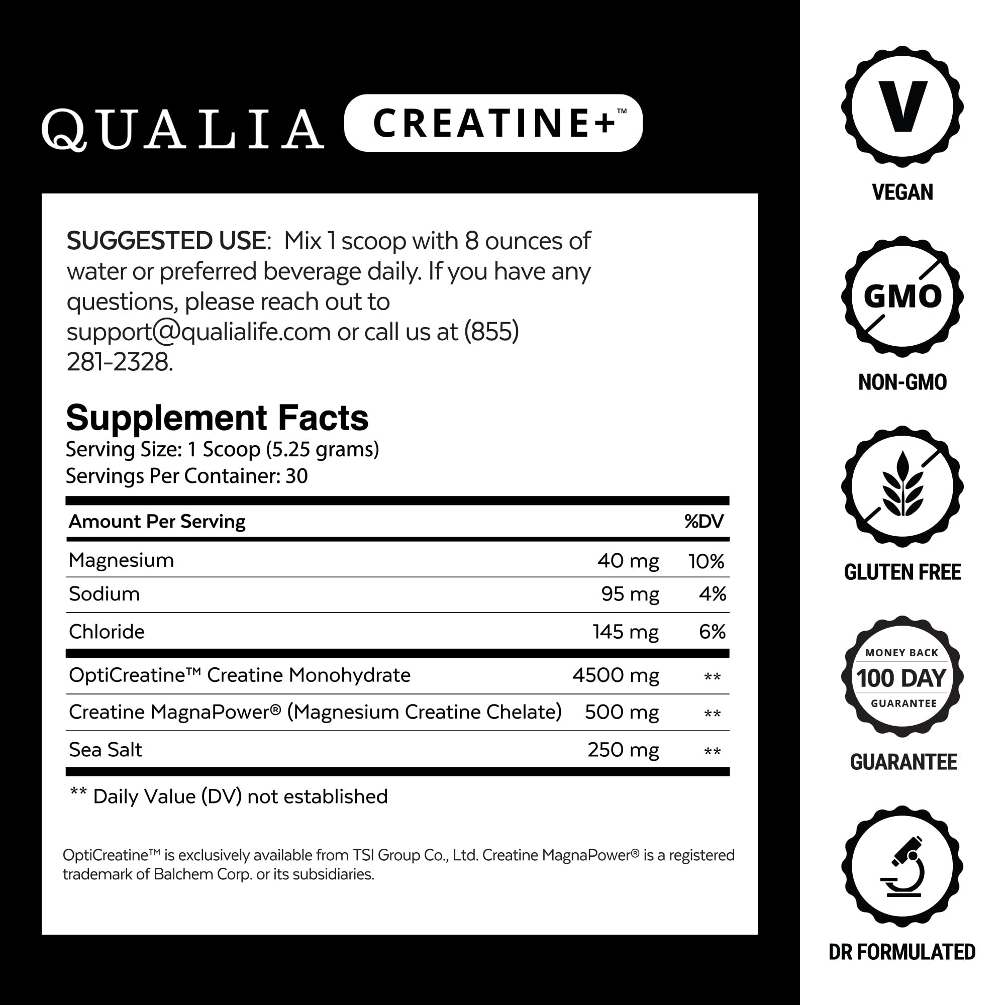 Qualia Creatine+ powder dissolves smoothly in water.