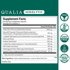 Qualia Life Sciences Senolytic capsules closeup showing supplement form.