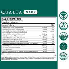 Qualia NAD supplement capsules closeup shows premium ingredients for focus.