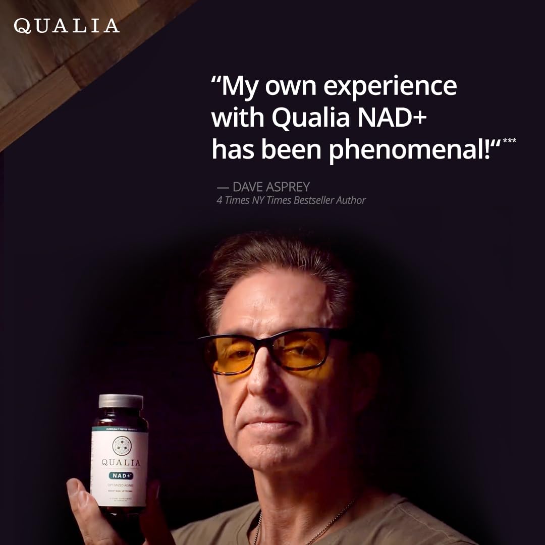 Qualia NAD supplement ingredients closeup features resveratrol and B vitamins.