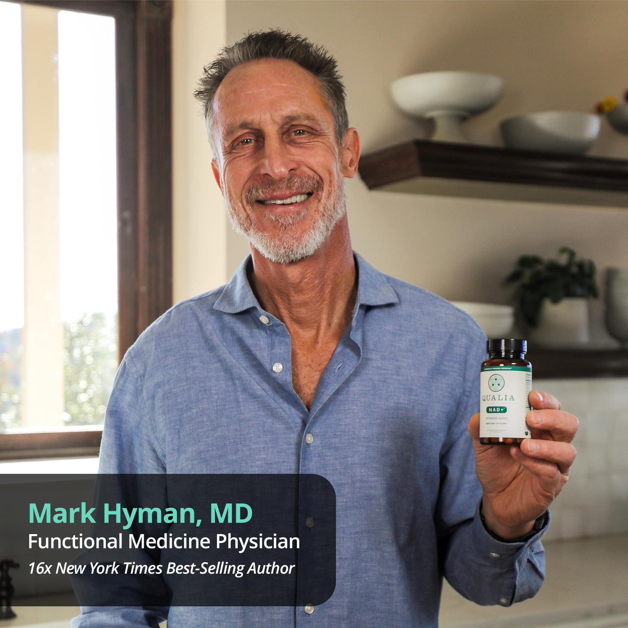 Qualia NAD supplement label details highlight Niagen, Niacin, and Niacinamide.