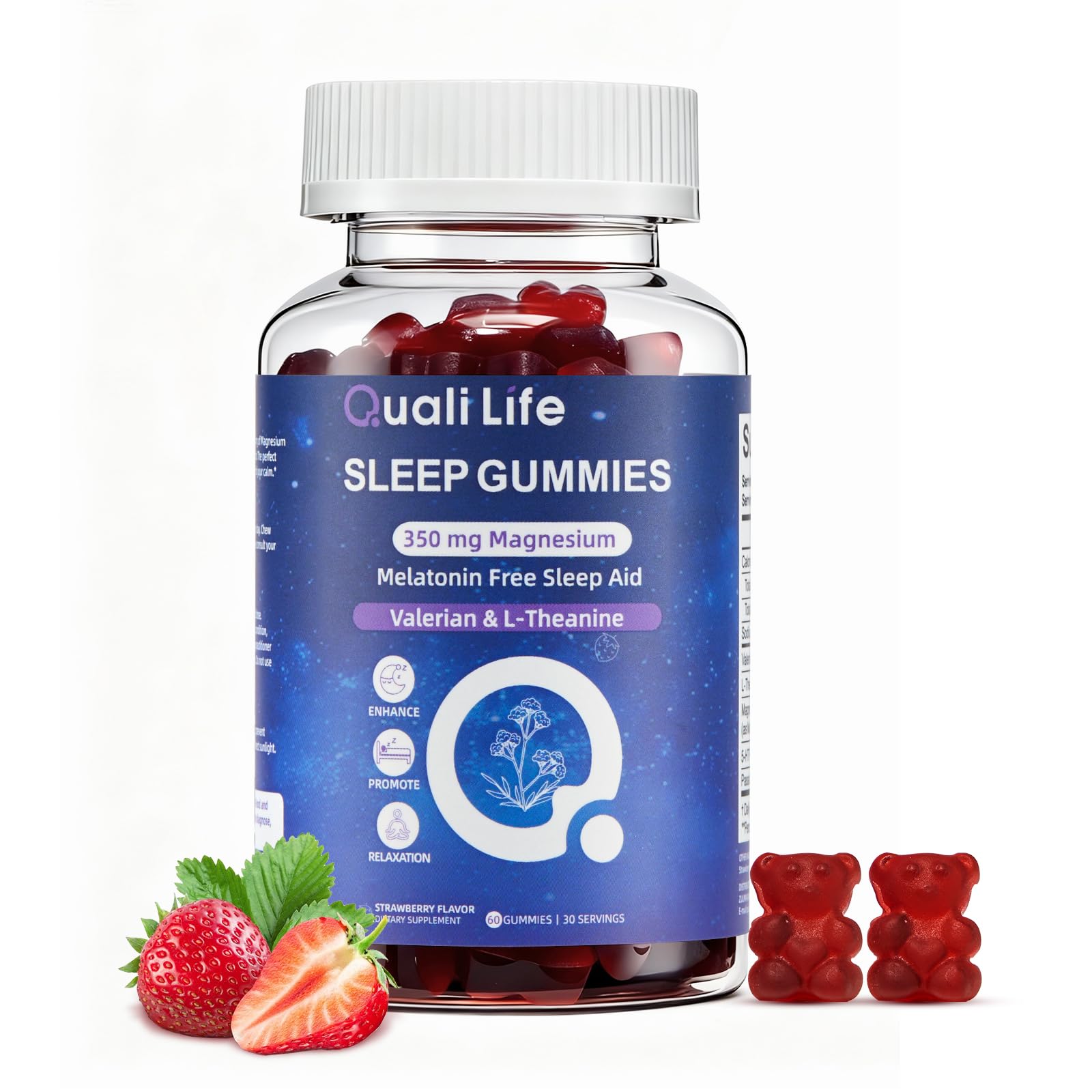 QualiLife melatonin-free sleep gummies bottle: gentle nightly support for occasional sleeplessness