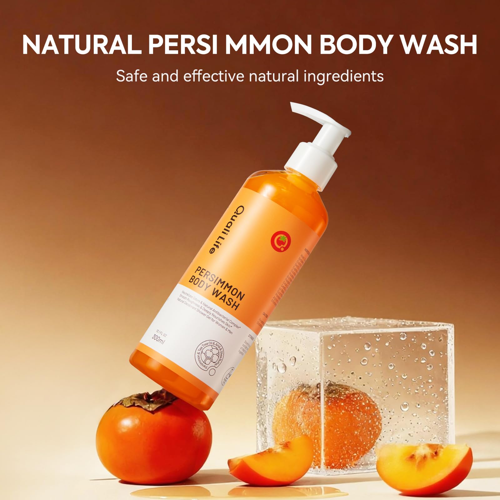 Small-batch crafted QualiLife Persimmon Body Wash label.