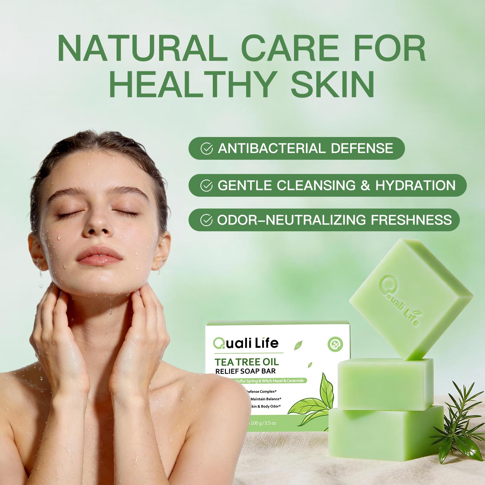 QualiLife Tea Tree Soap promotes skin softness with natural extracts.