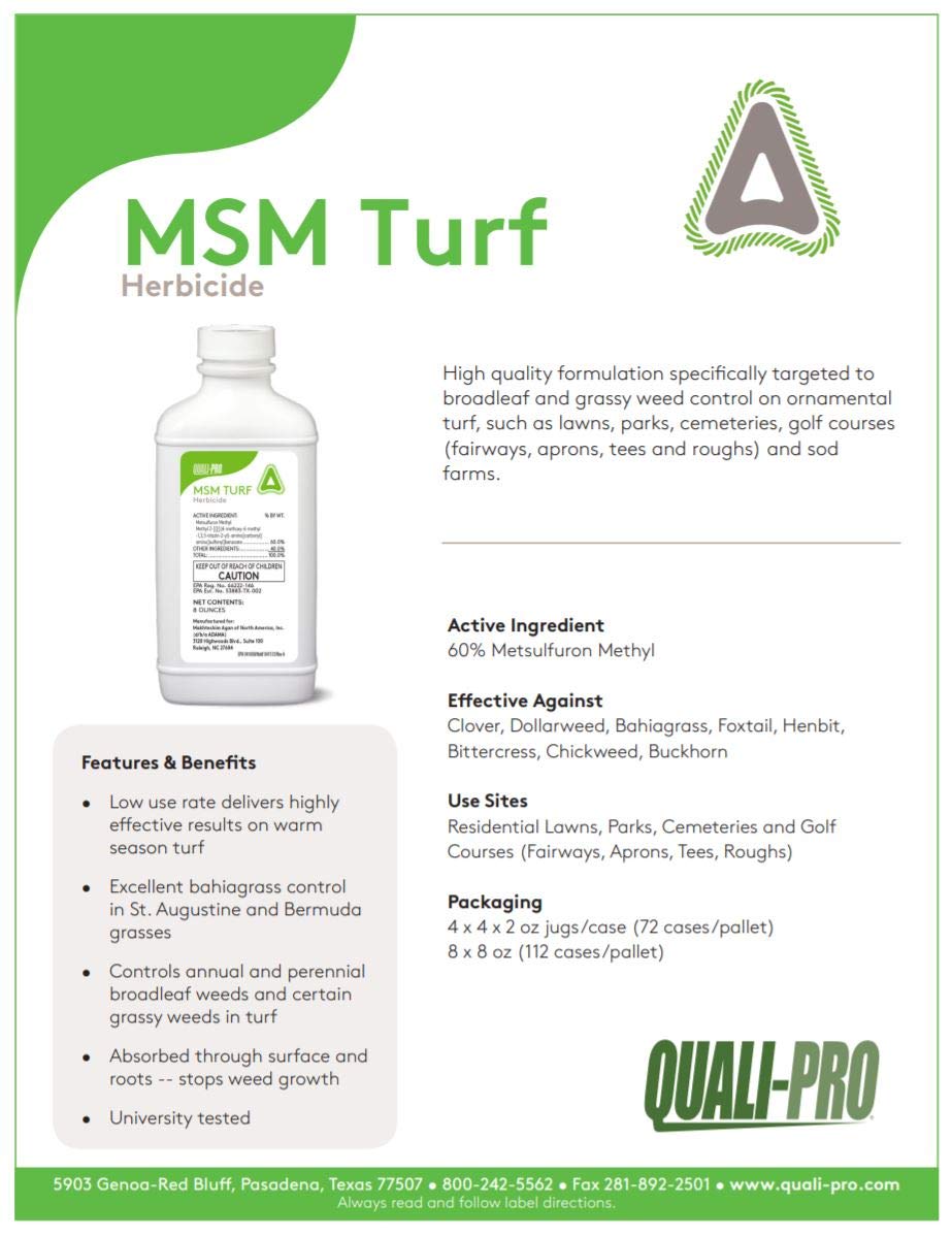 Quali-Pro MSM Turf Herbicide label with instructions and usage for turf areas