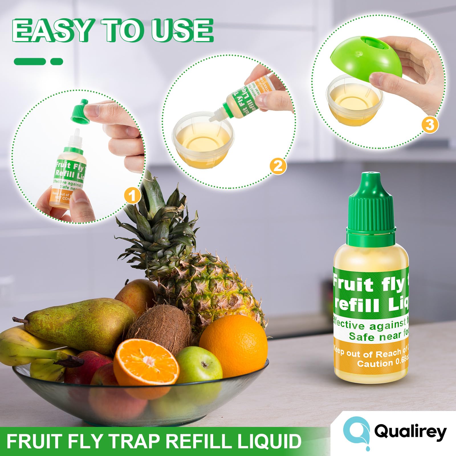 Qualirey naturally attracts fruit flies without chemicals indoors