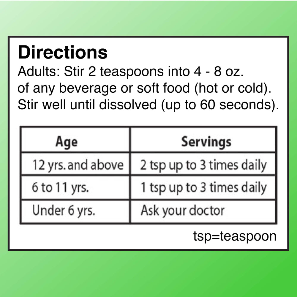 Child-friendly serving of Quality Choice fiber powder for ages six and up.