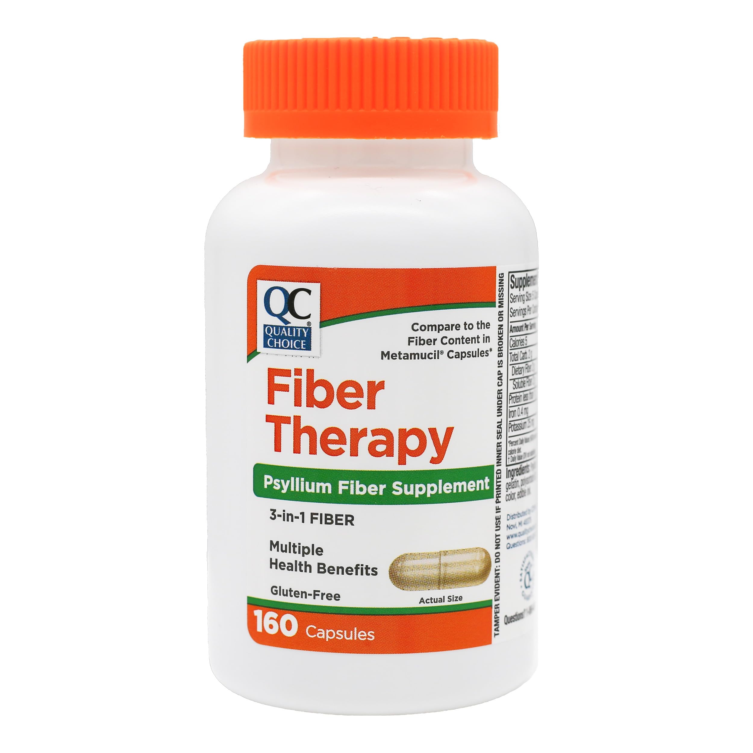 Quality Choice Daily Fiber Capsules bottle on a clean surface for regularity support