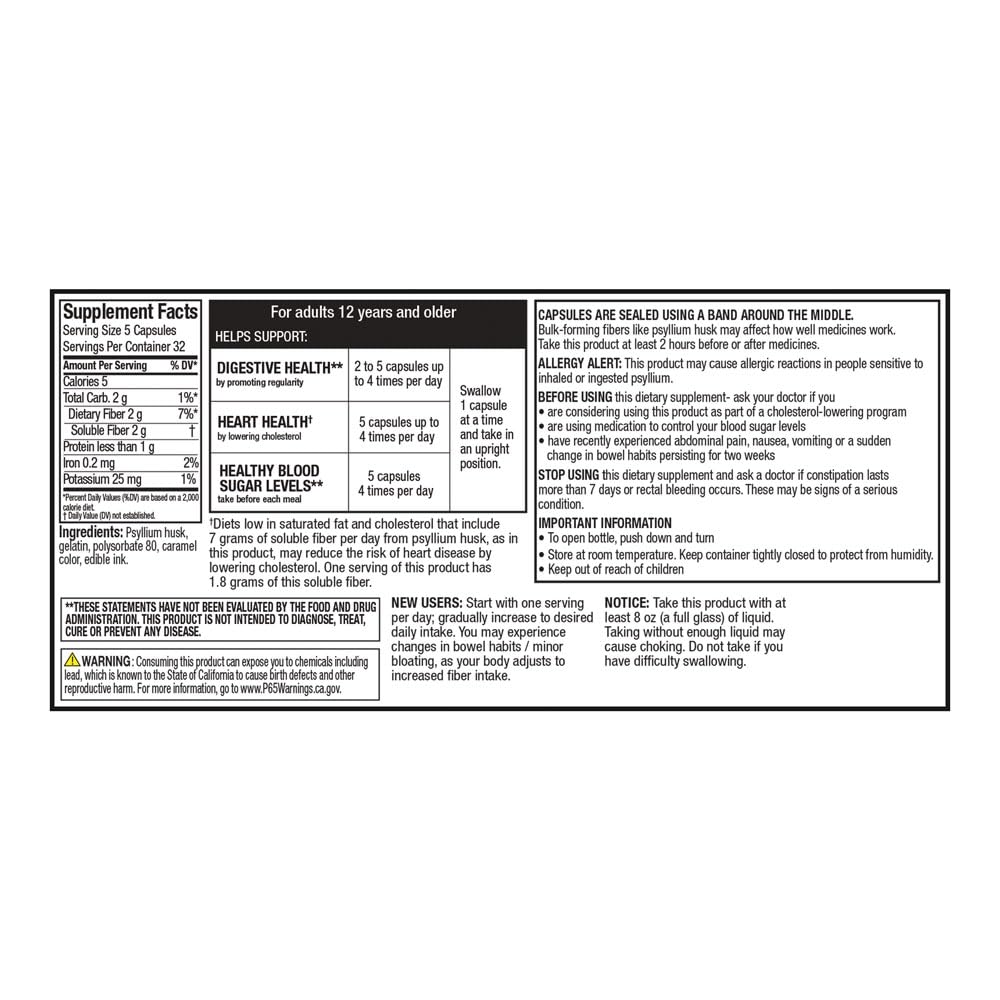 Quality Choice Daily Fiber Capsules close-up shows psyllium husk for regularity support