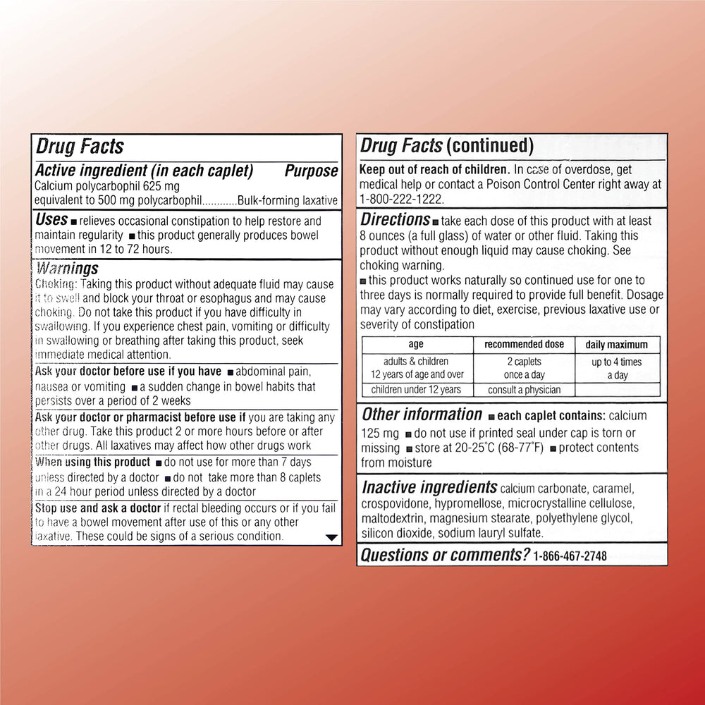 Quality Choice fiber caplets label close-up with ingredients for daily digestive health