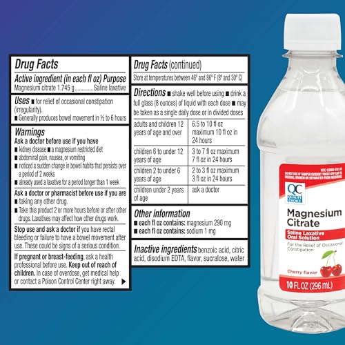 Quality Choice liquid laxative bottle pour demonstrates simple dosing and quick onset