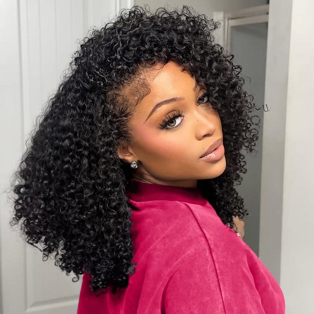 QUANDIAN Kinky Curly Half Wig close-up showing invisible hairline for natural look
