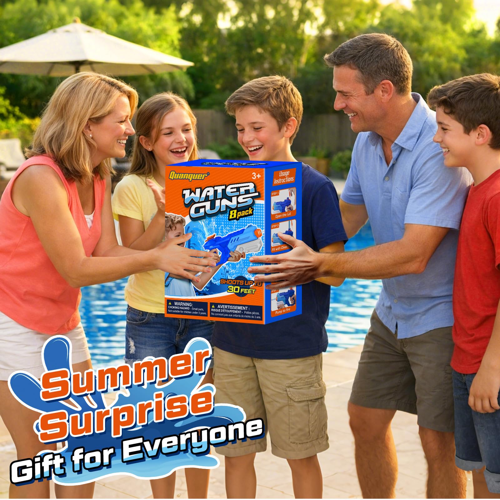 Quanquer packaging highlights a gift-ready set for birthdays and summer parties.