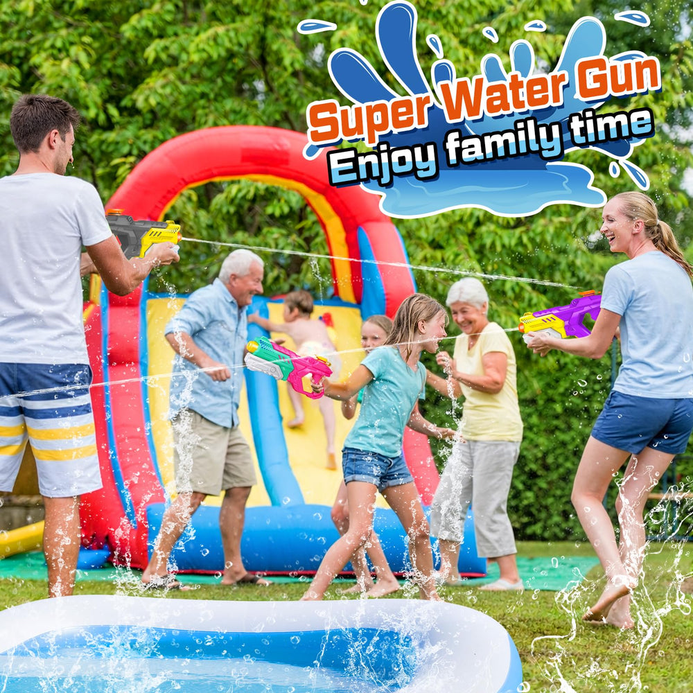 Quanquer water guns reach 28-32 feet, expanding range for exciting outdoor battles.