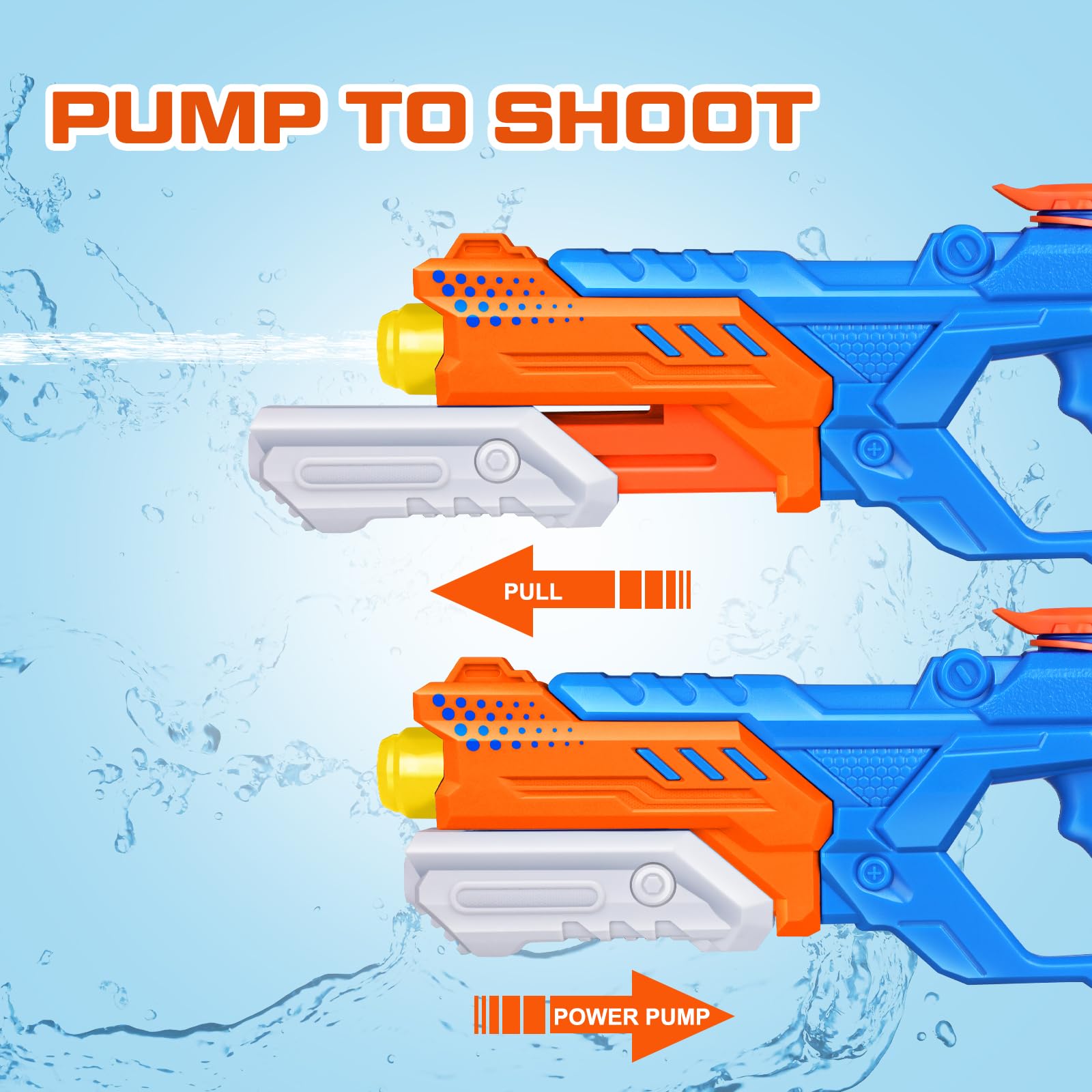 Quanquer 8-pack water guns top-fill opening enables quick refills mid-game.