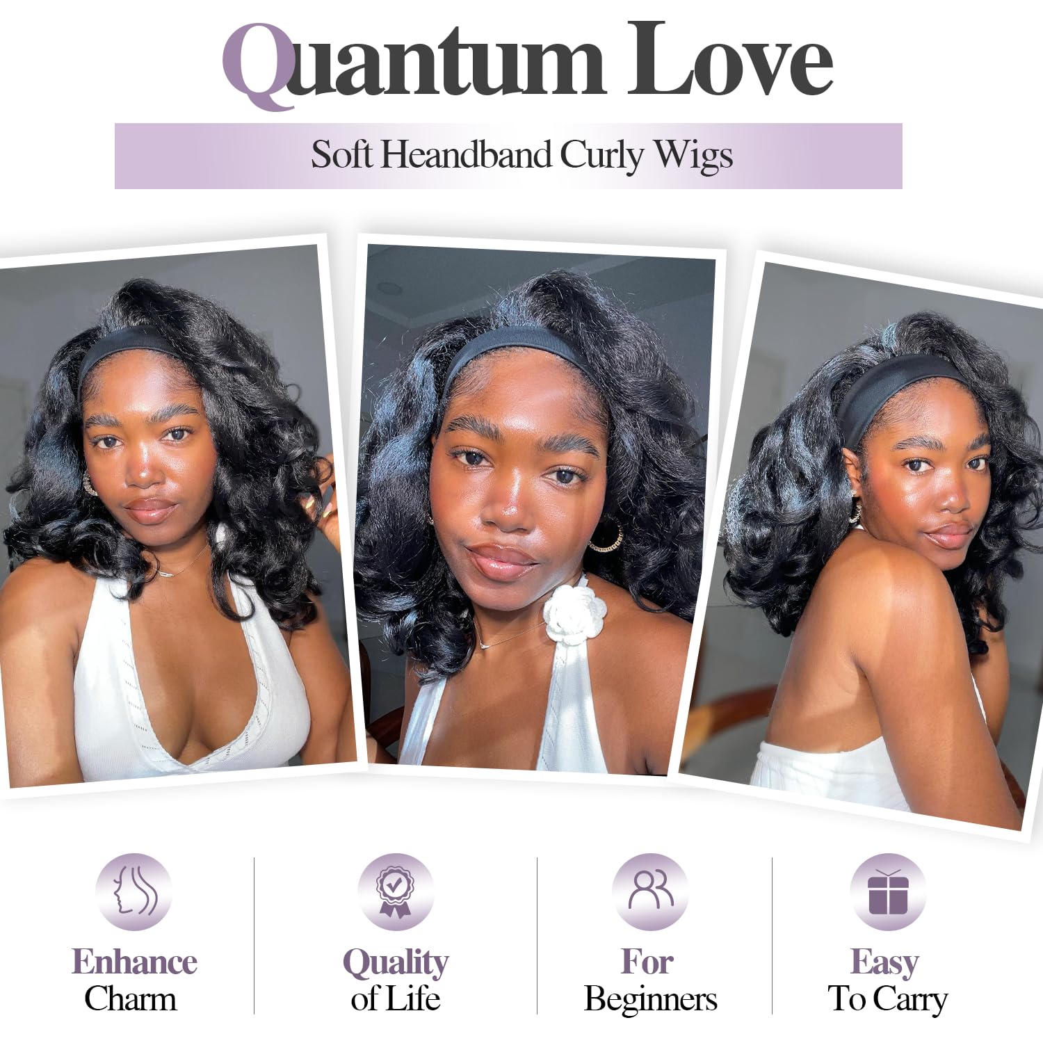 Quantum Love Yaki Curly Headband Wig back view with curly ends