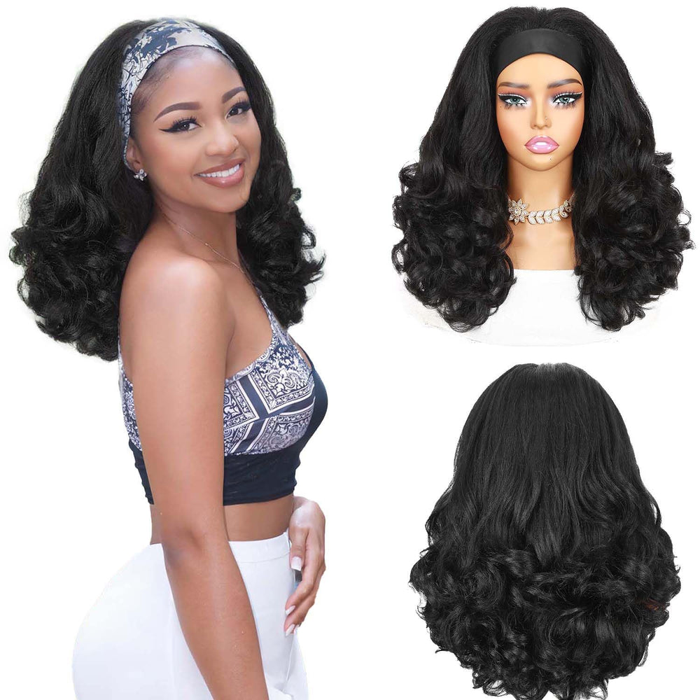Quantum Love Yaki Curly Headband Wig front view with natural hairline