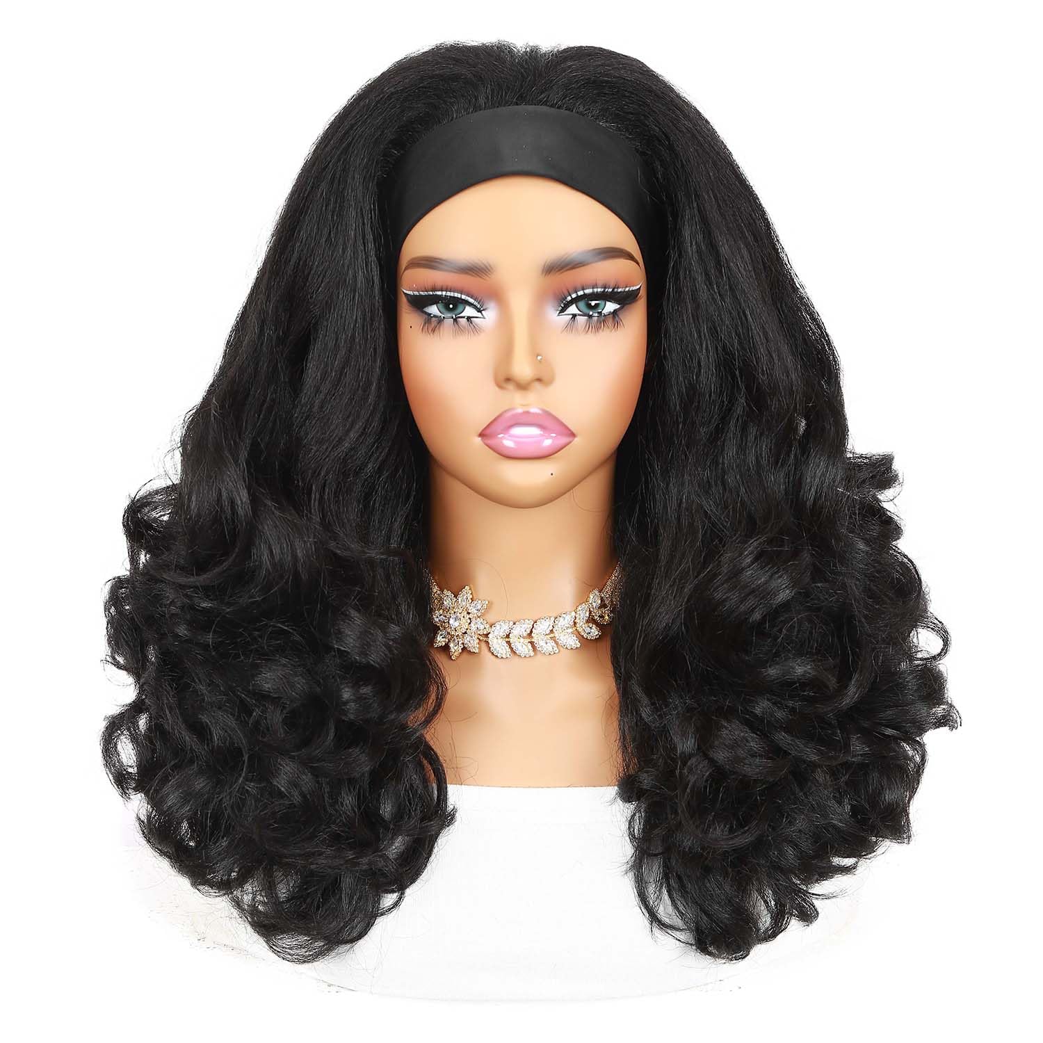 Quantum Love Yaki Curly Headband Wig side view showing smooth texture