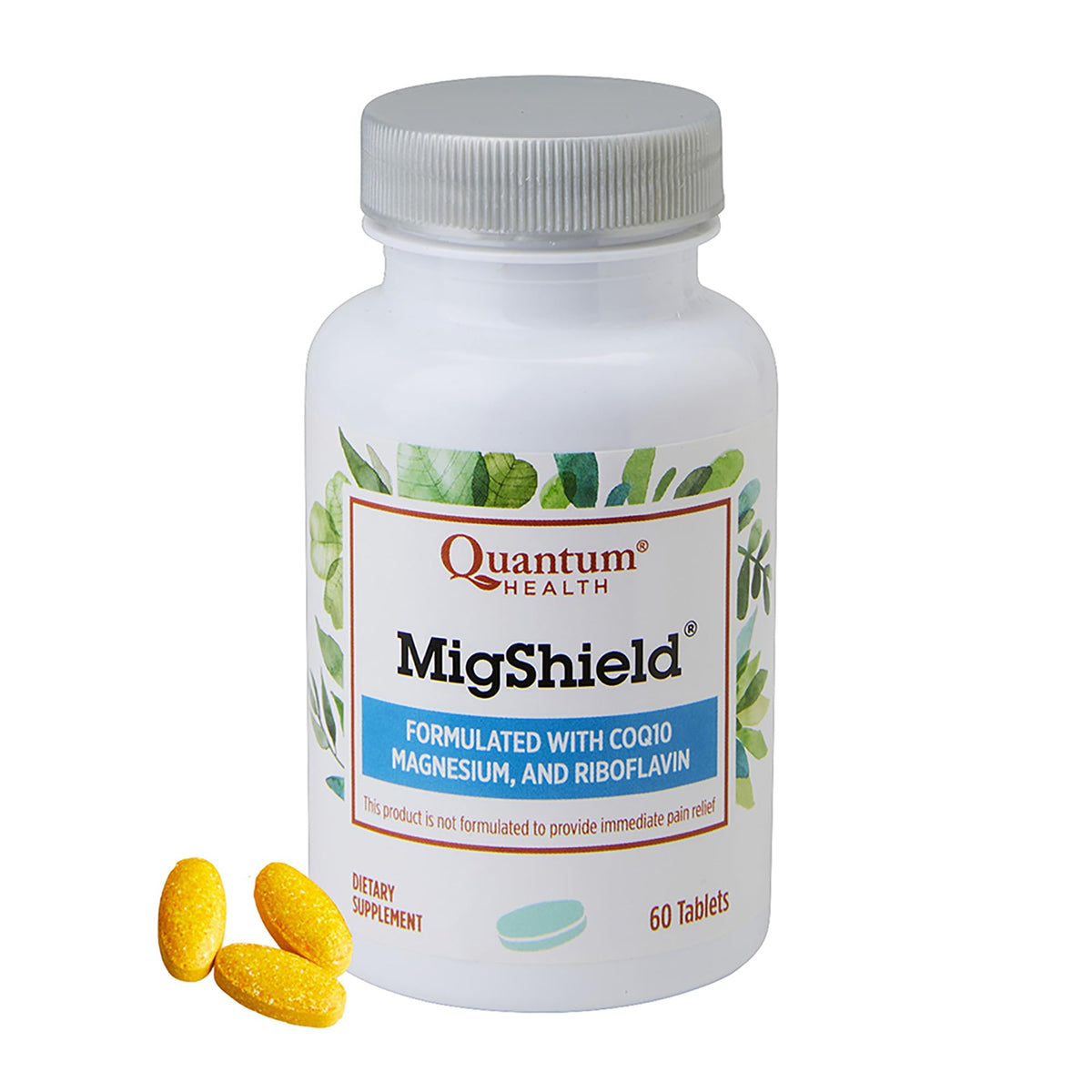 Quantum MigShield bottle-front-view shows easy daily magnesium support for busy days