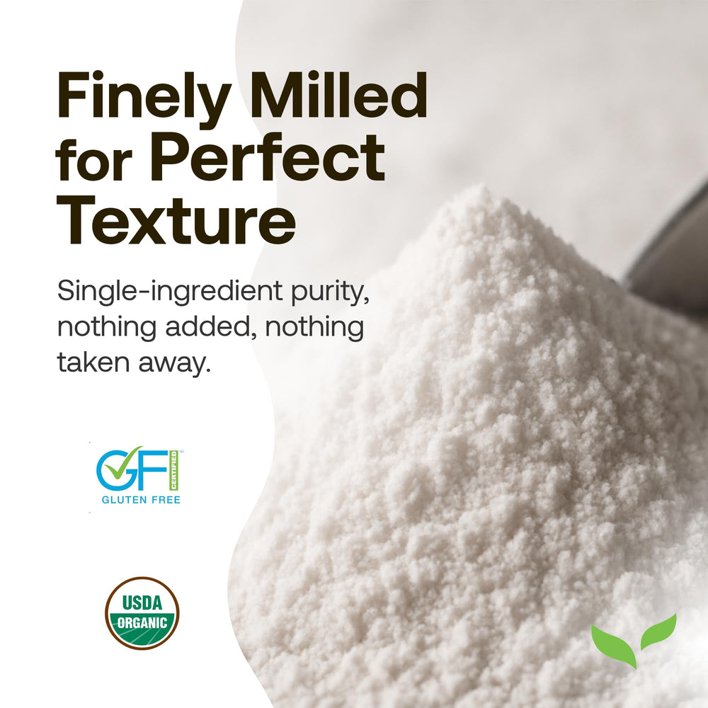 Quay Naturals gluten-free label on bag highlighting organic and non-GMO attributes.