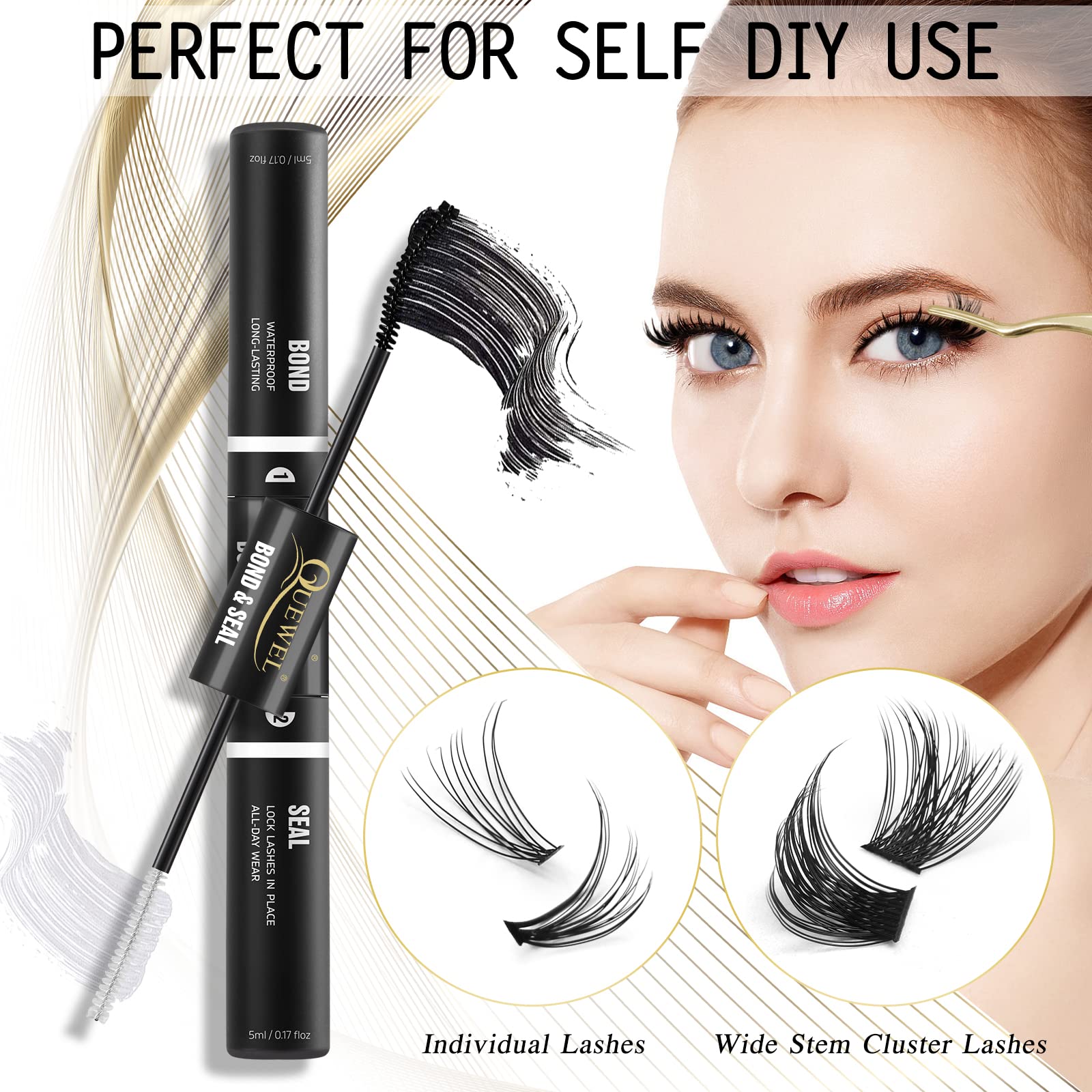 QUEWEL gentle bond for sensitive skin during lash applications.