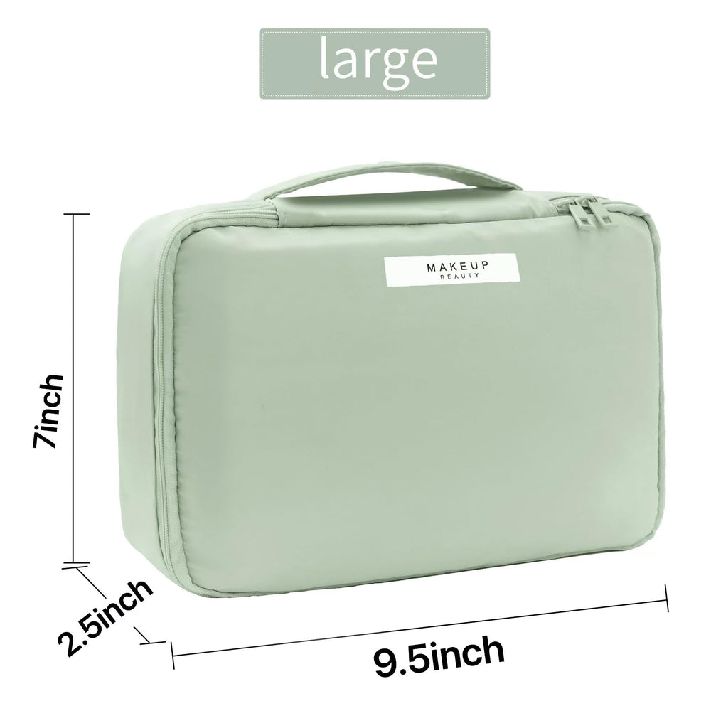 Queboom travel bag green compact kit fits toiletries and cosmetics