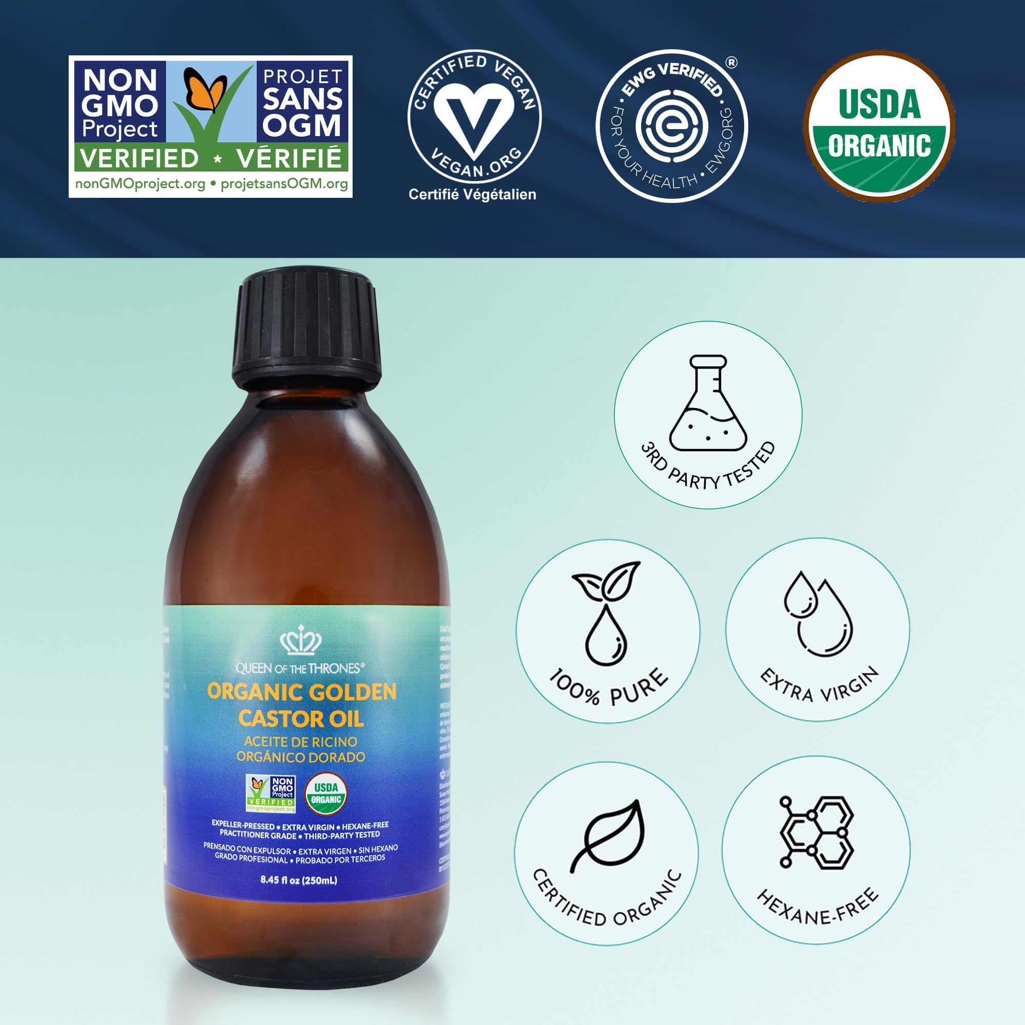 QUEEN OF THE THRONES Castor Oil used as a nighttime moisturizer for skin hydration