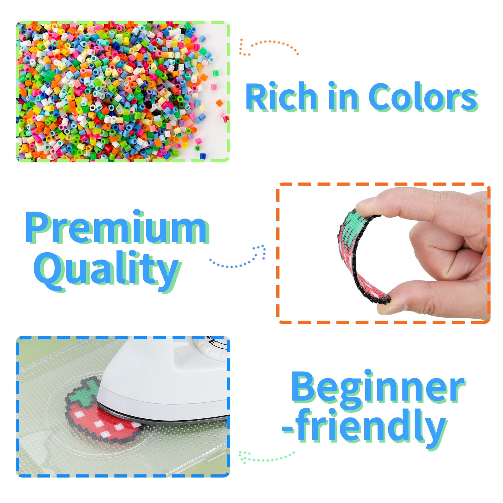 QUEFE ironing paper and tweezers simplify assembly and finishing.