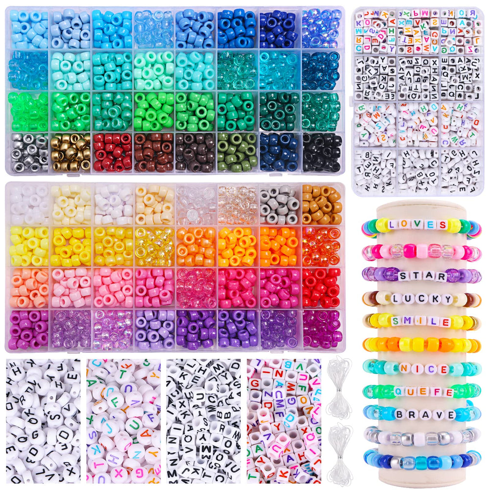QUEFE rainbow pony beads kit with 64 colors for colorful bracelets