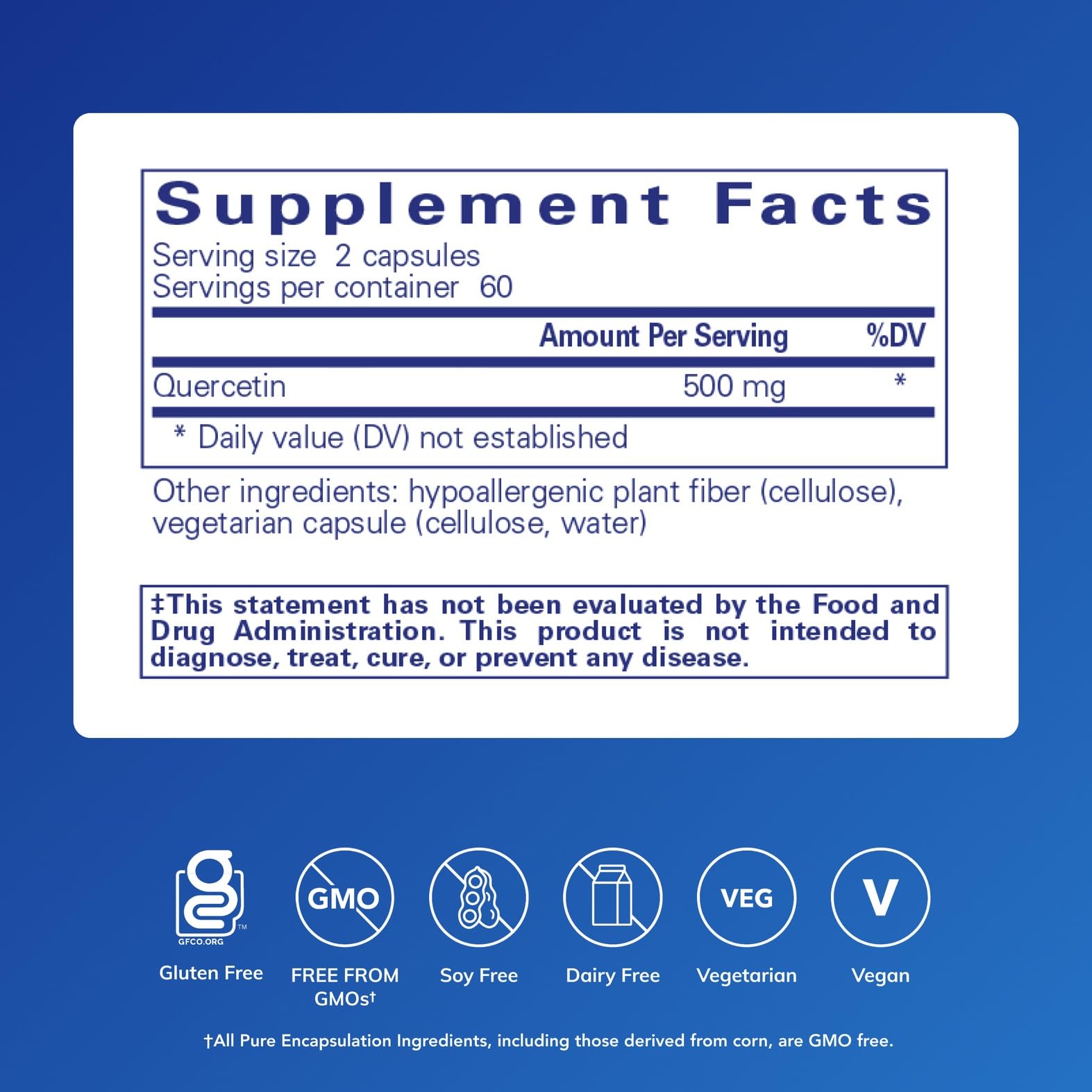 Quercetin 500mg capsules close-up showing texture and potency for immune health.