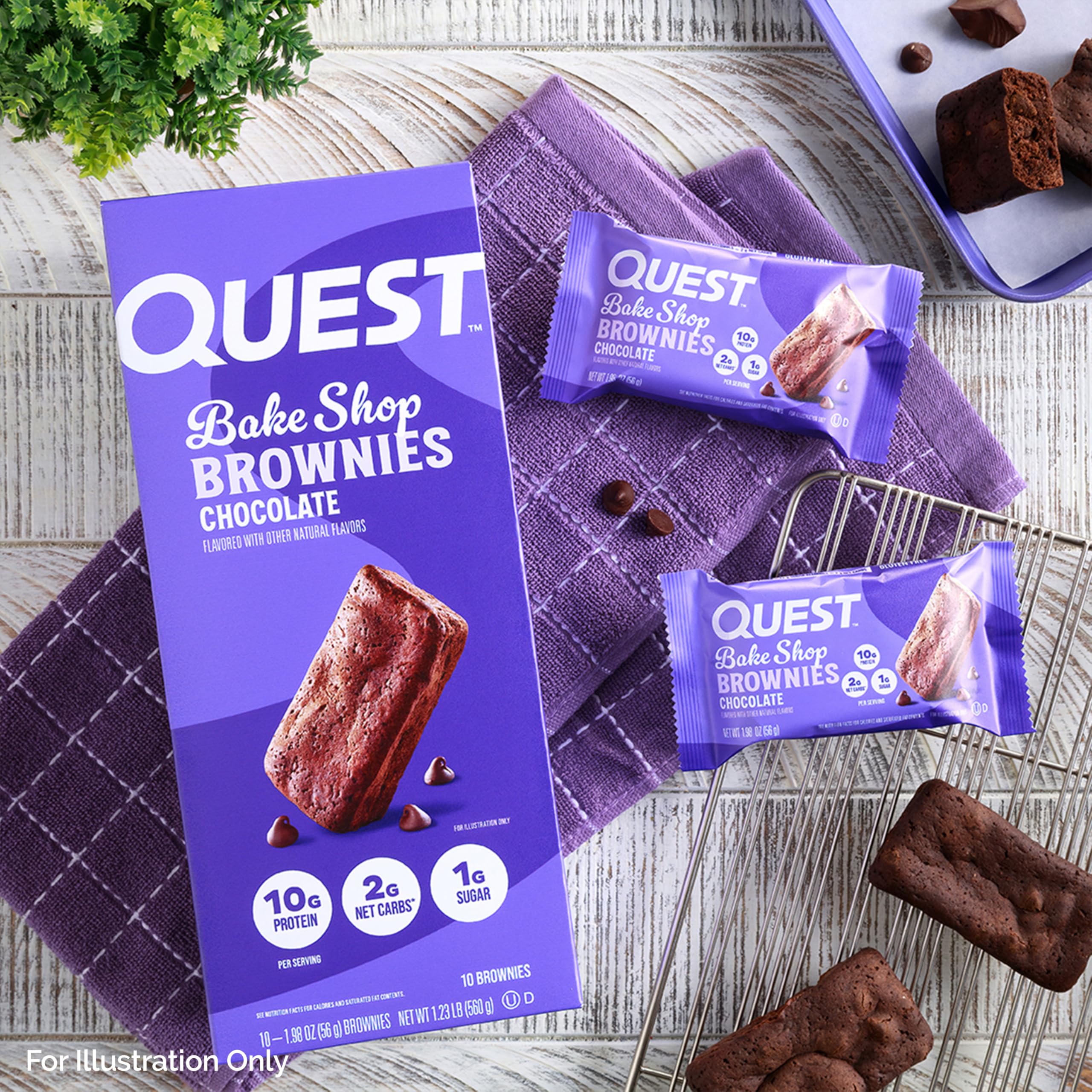 Quest Bake Shop Brownies 10-count box ready for quick snacks and workouts.