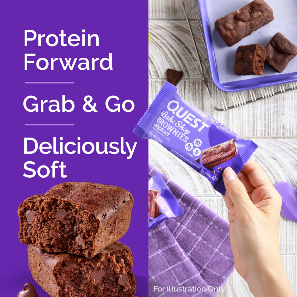 Close-up of Quest Bake Shop Brownies texture emphasizing chewy center and cocoa depth.