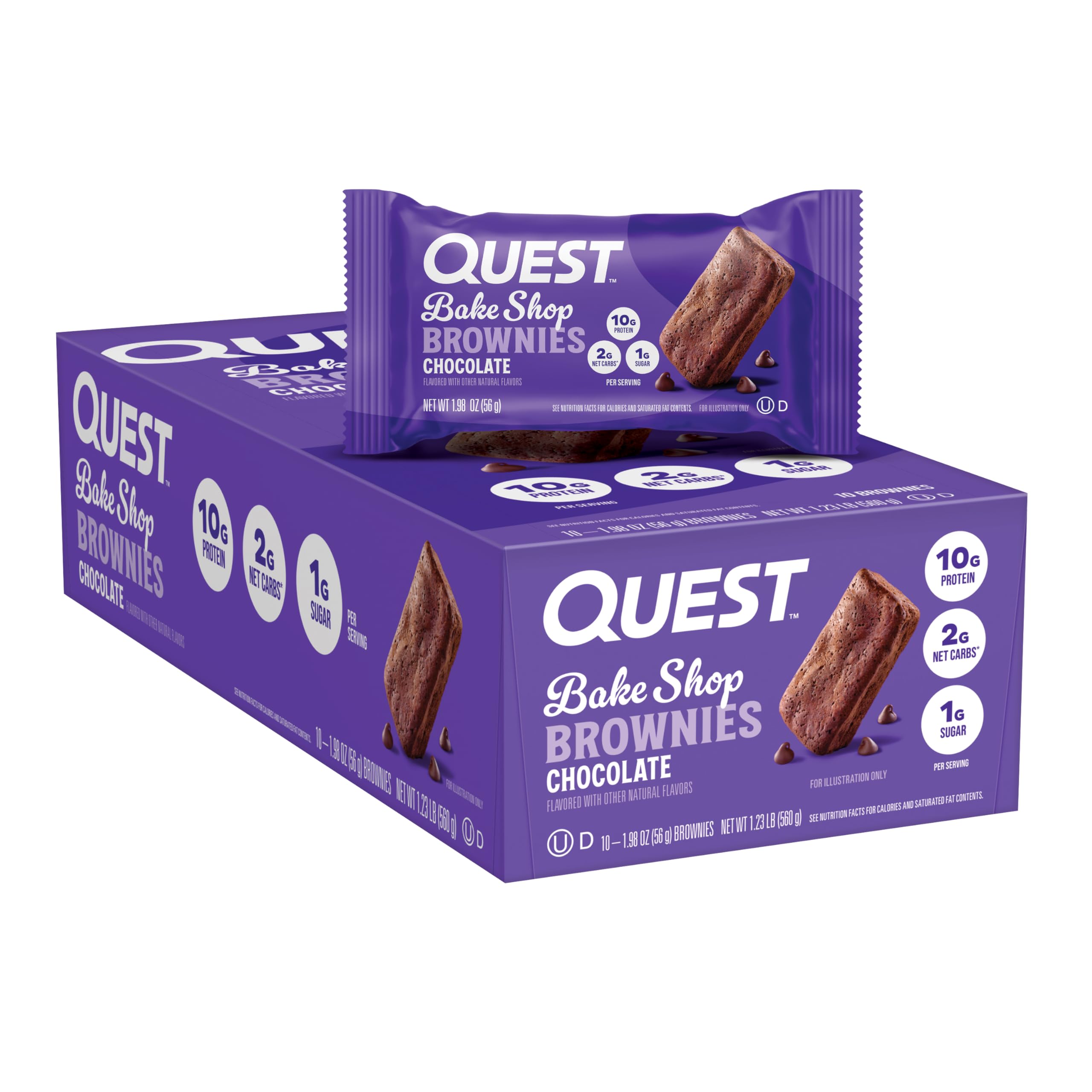 Quest Bake Shop Brownies packaging shown for convenient protein snack on the go.