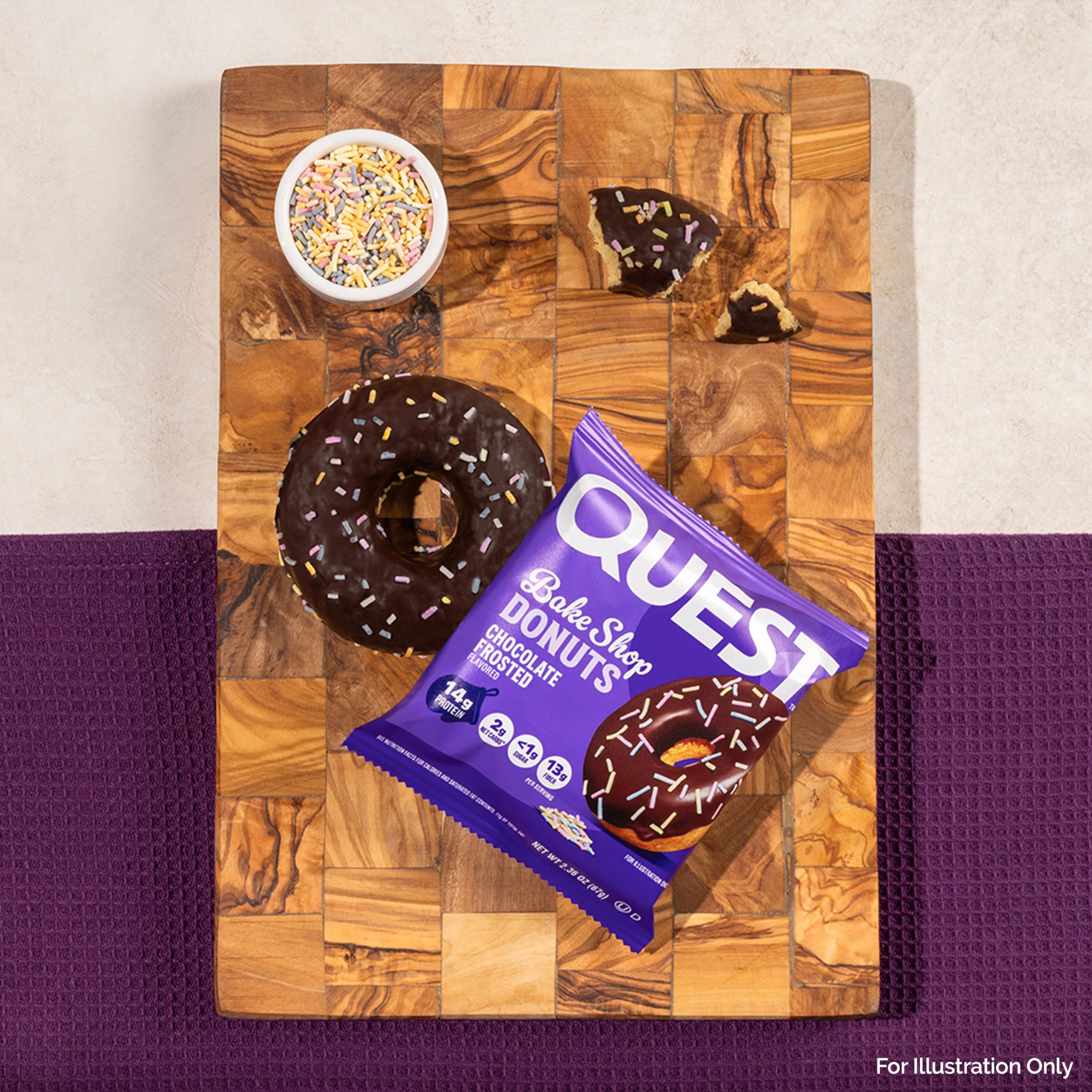 Quest Bake Shop chocolate frosted donut with fiber-rich formula.