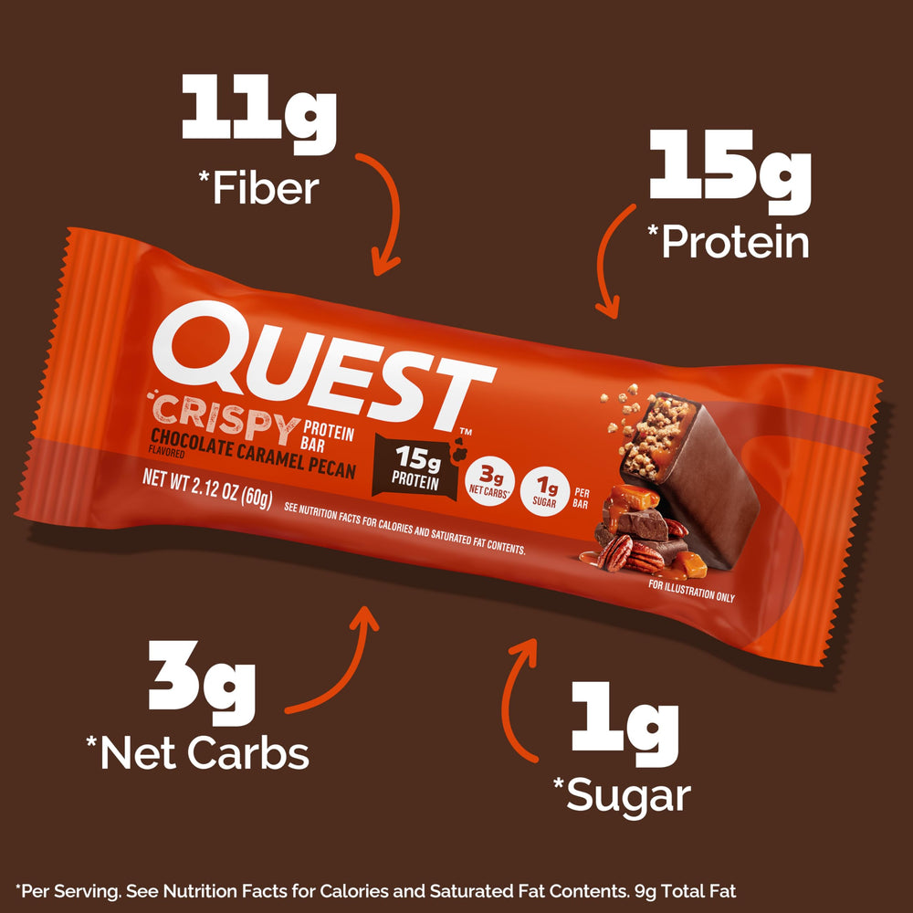 Quest bar bite closeup highlights glossy chocolate coating.