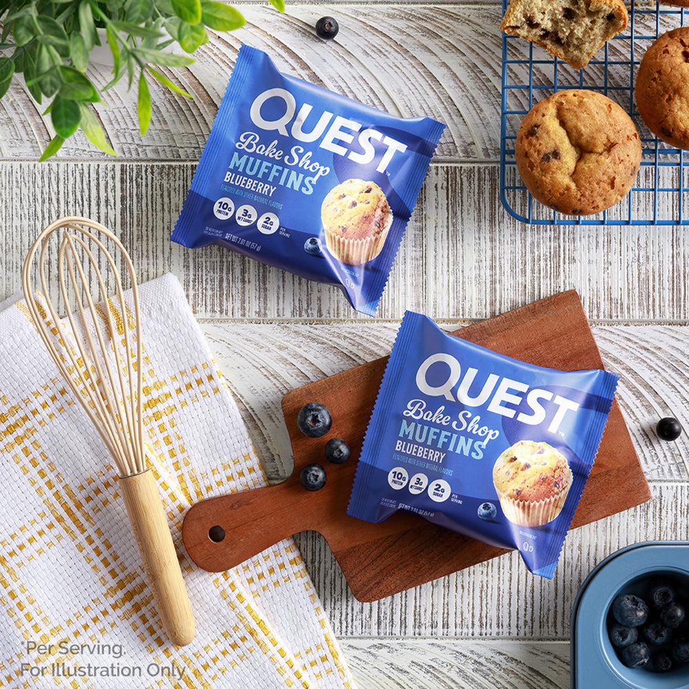 Quest Blueberry Muffin morning snack photo, energizes day with great flavor