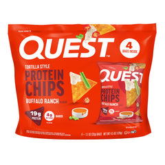 Quest Buffalo Ranch protein chips pack, gluten-free high-protein snack for on-the-go.
