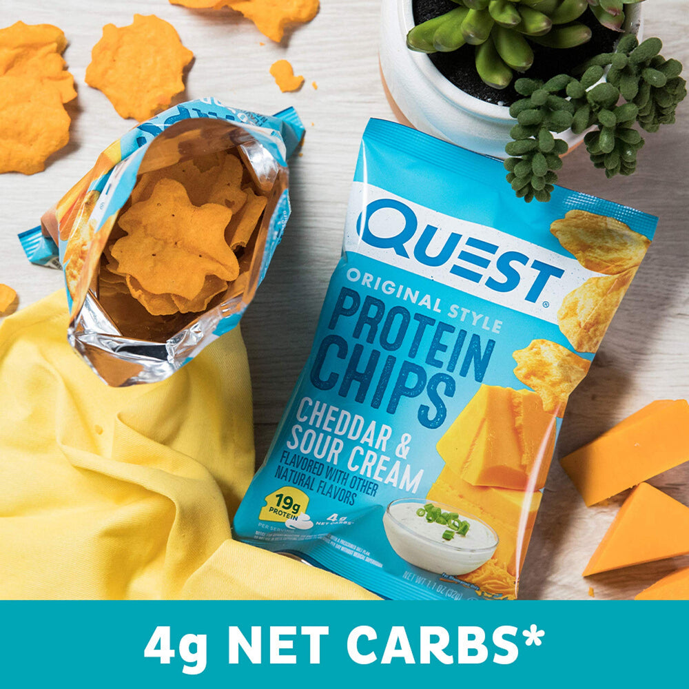 Quest Cheddar & Sour Cream chip texture closeup