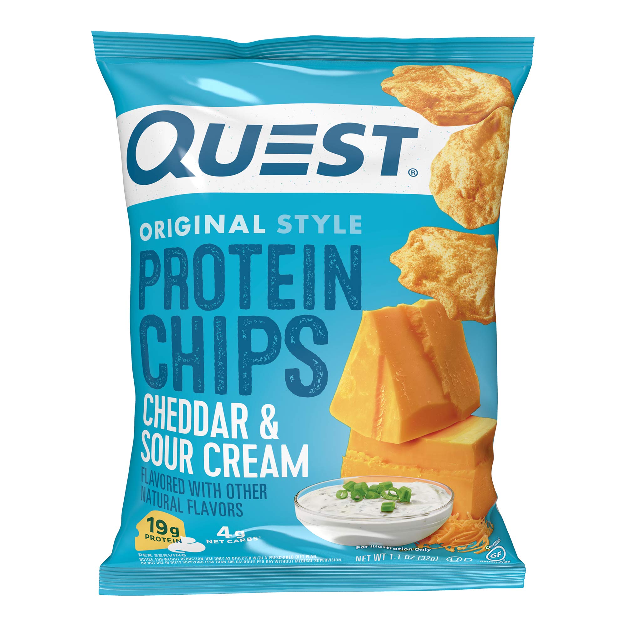 Quest Cheddar & Sour Cream pack shot highlighting protein-packed snack